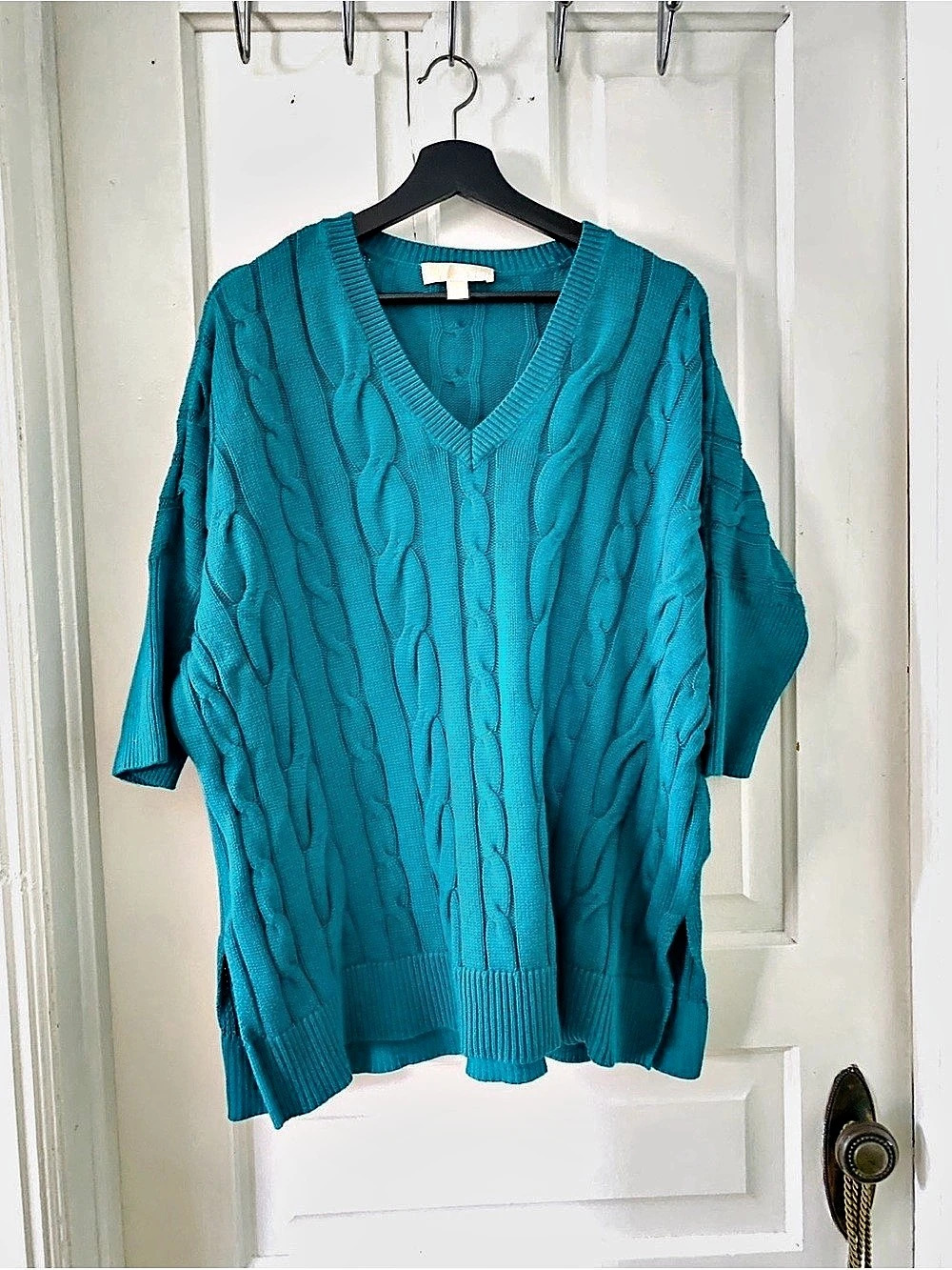 Michael Kors Cable Knit V-Neck Sweater in Turquoise Size Small/Medium Like New